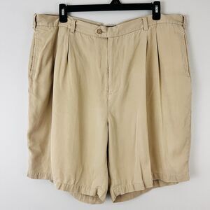 Tom James Khaki Beige Pleated Shorts Super Soft 100% Tencel Resort Wear 44W